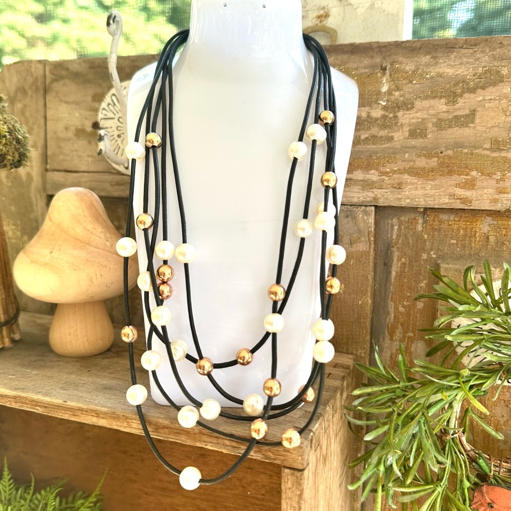 Honora Bronze Italy Pearl Rose Gold Tone Bead Necklace 5 Strand NWOT